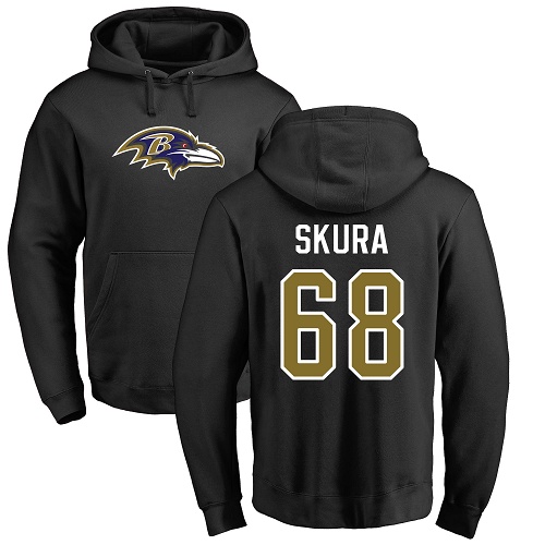 Men Baltimore Ravens Black Matt Skura Name and Number Logo NFL Football 68 Pullover Hoodie Sweatshirt